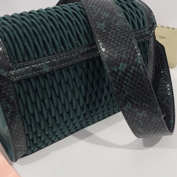 💜NEW  Alessia Massimo Green Velvet & Snake Bag NWTs - Picture 3 of 16
